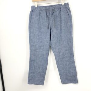 LL Bean Women 10 Petite 10P Pants Blue Chambray Denim Chinos Ankle Crop Pull On